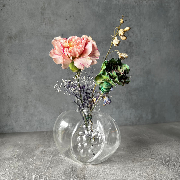 Pomegranate inside glass vase M（花材おまかせドライフラワー付き